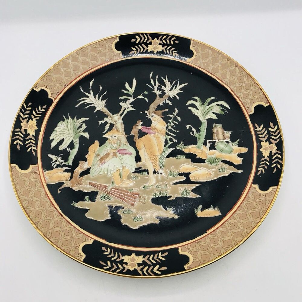 Chinese Chopsticks 10.25” Plate Garden Scene With Monkeys Andrea By Sadek
